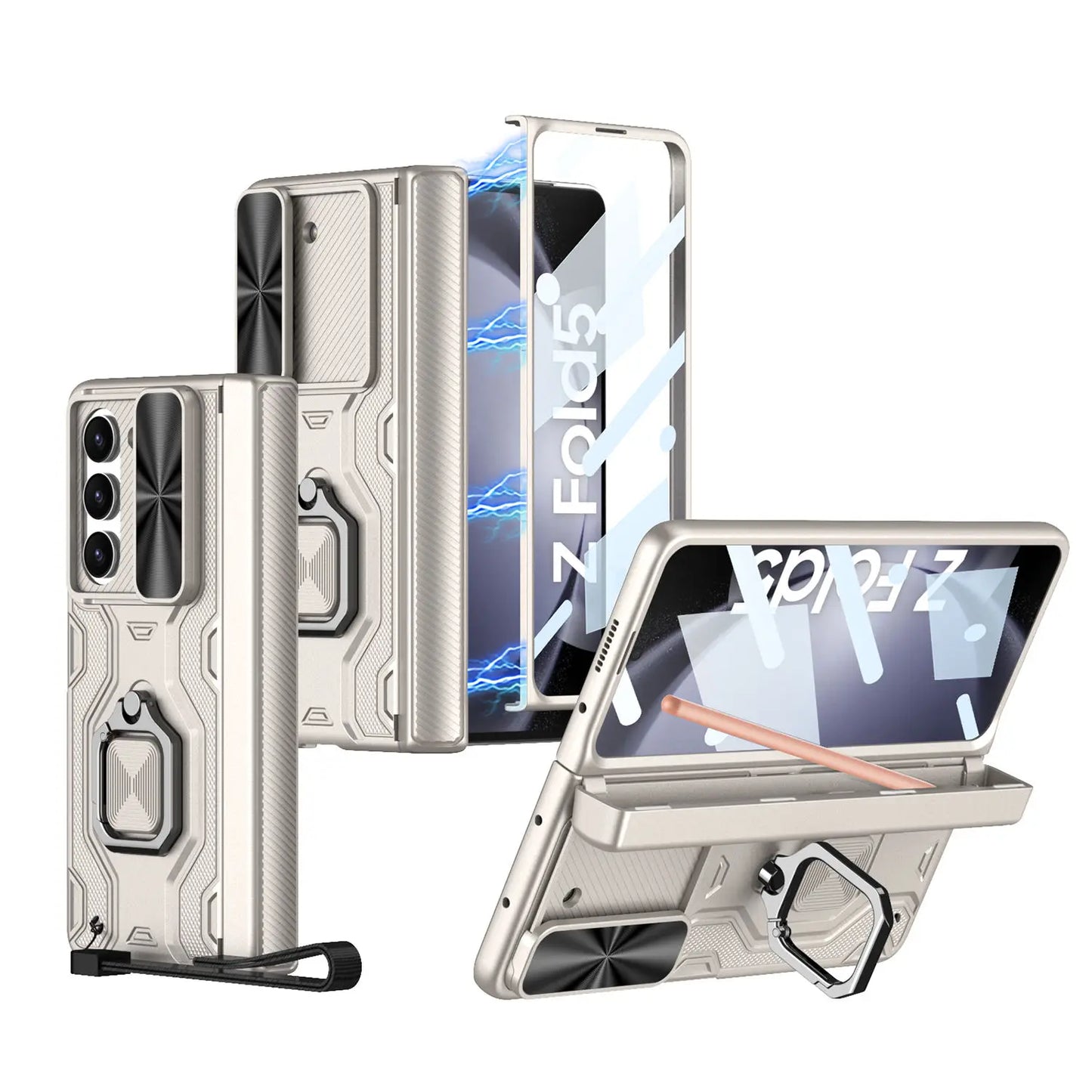 Durable Phone Case with Stylus Holder and Kickstand for Galaxy Z Fold