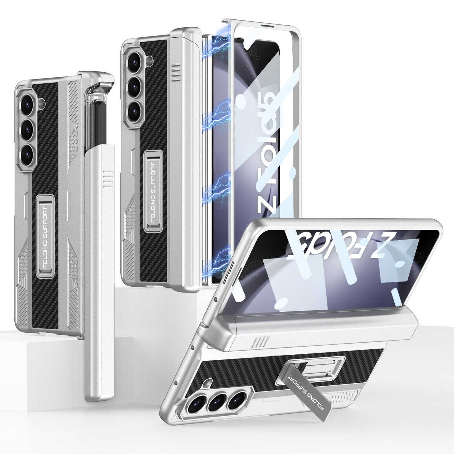 Durable Phone Case with Kickstand and Stylus Holder for Samsung Galaxy Z Fold 5