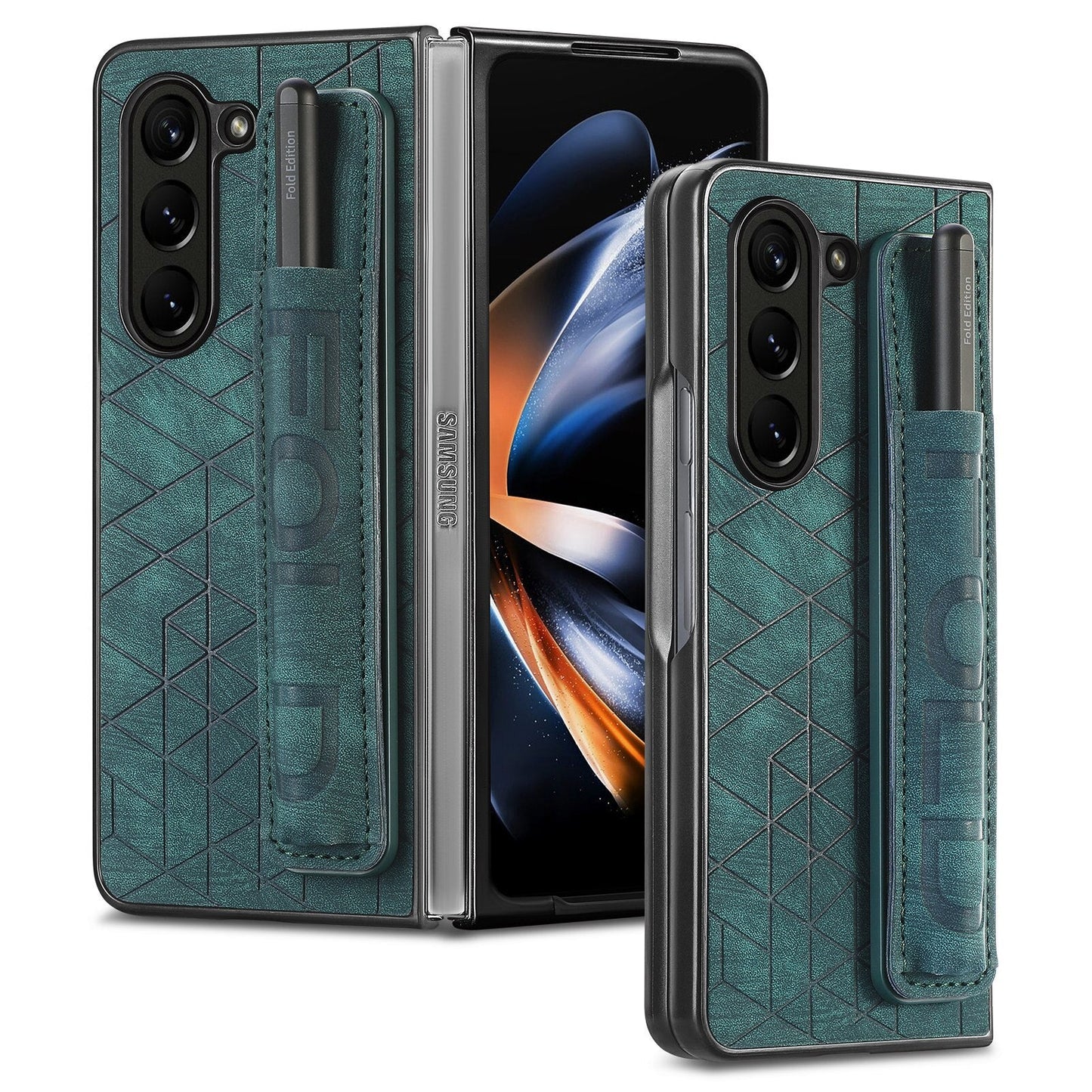 Premium Leather Phone Cover with Pen Holder for Samsung