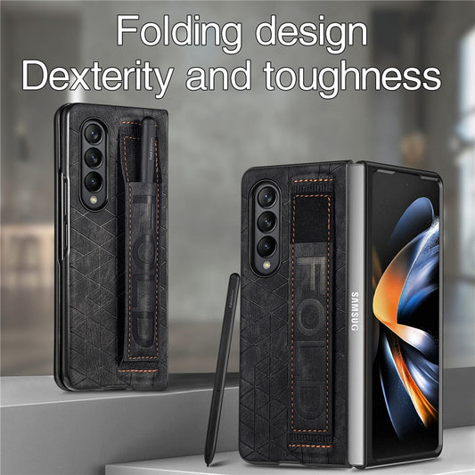 Premium Leather Phone Case With Stylus Holder For Samsung Galaxy Z Fold 4 - OmgCases