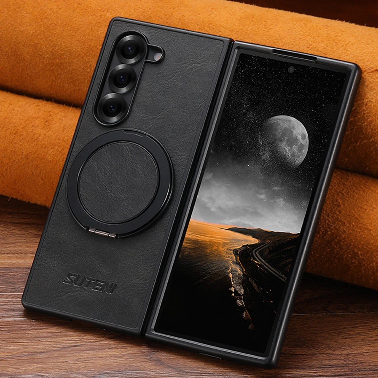 Slim Leather Phone Ring Holder Stand