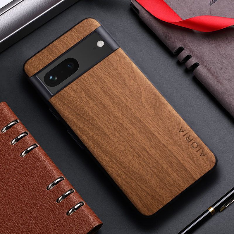Natural Wood Grain Leather Phone Cover For Google Pixel 7 Pro