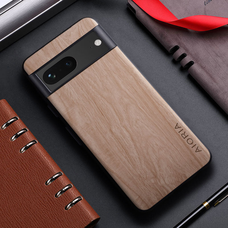 Natural Wood Grain Leather Phone Cover For Google Pixel 7 Pro